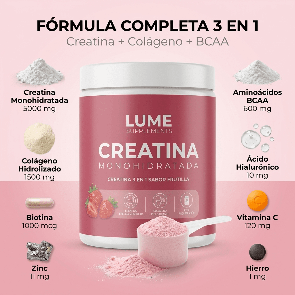 LUME Creatina + Colágeno 3 en 1 · 250g — 12
