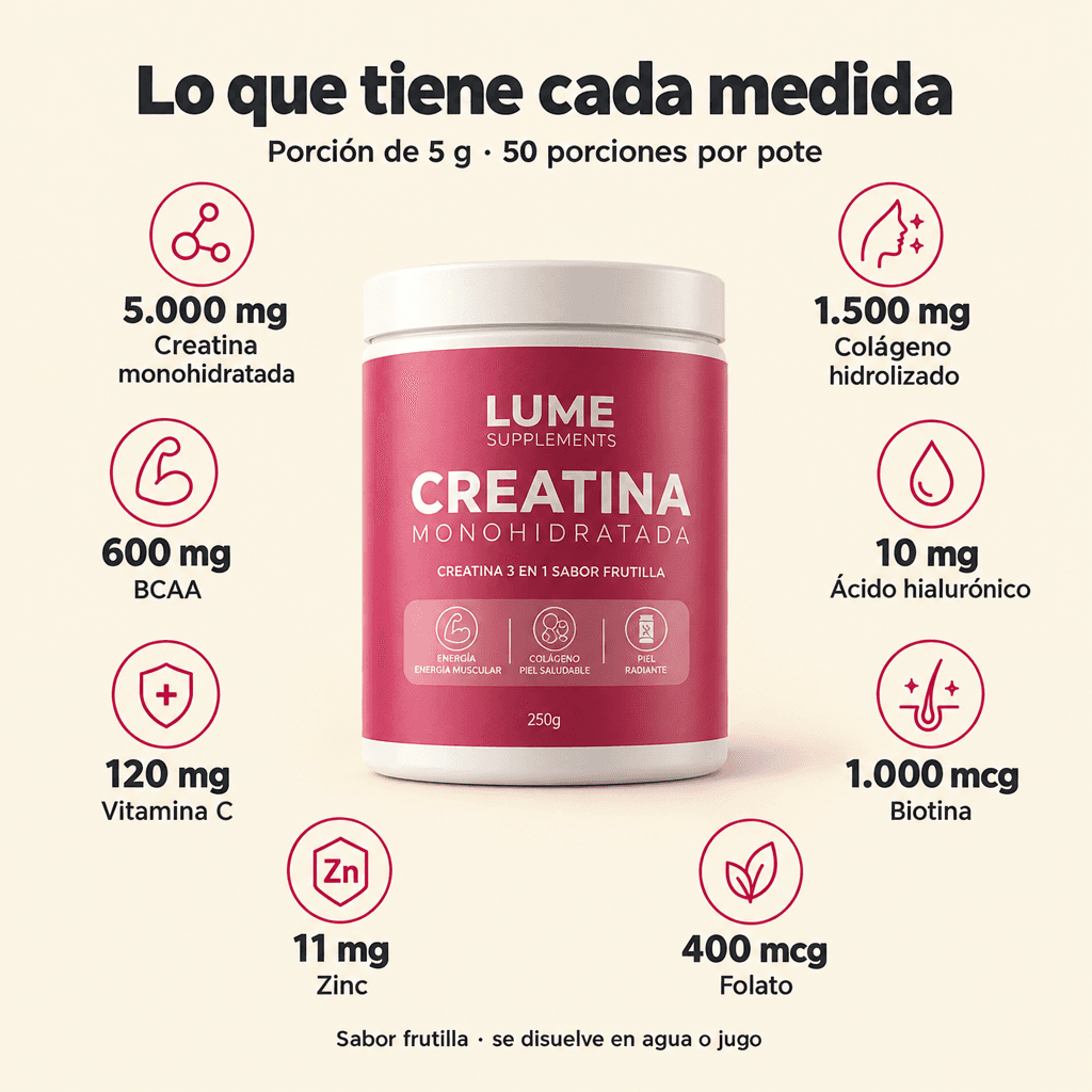 LUME Creatina + Colágeno 3 en 1 · 250g — 4