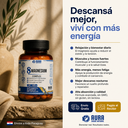 8 Magnesium Complex 1500mg - AURA (120 Cápsulas)