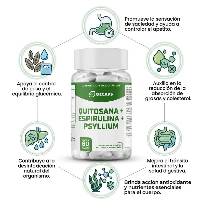 QPS (Quitosana + Spirulina + Psyllium) - 60 Cáps.
